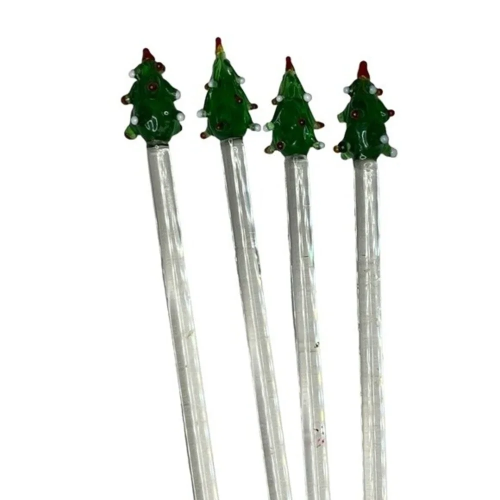 Vintage Set up 4 Glass Christmas Tree Swizzle Sticks